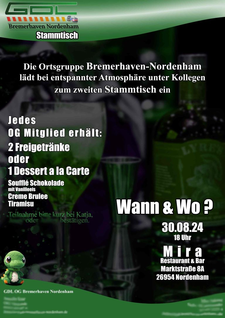 Flyer für Stammtisch GDL Bremerhaven Nordenham
