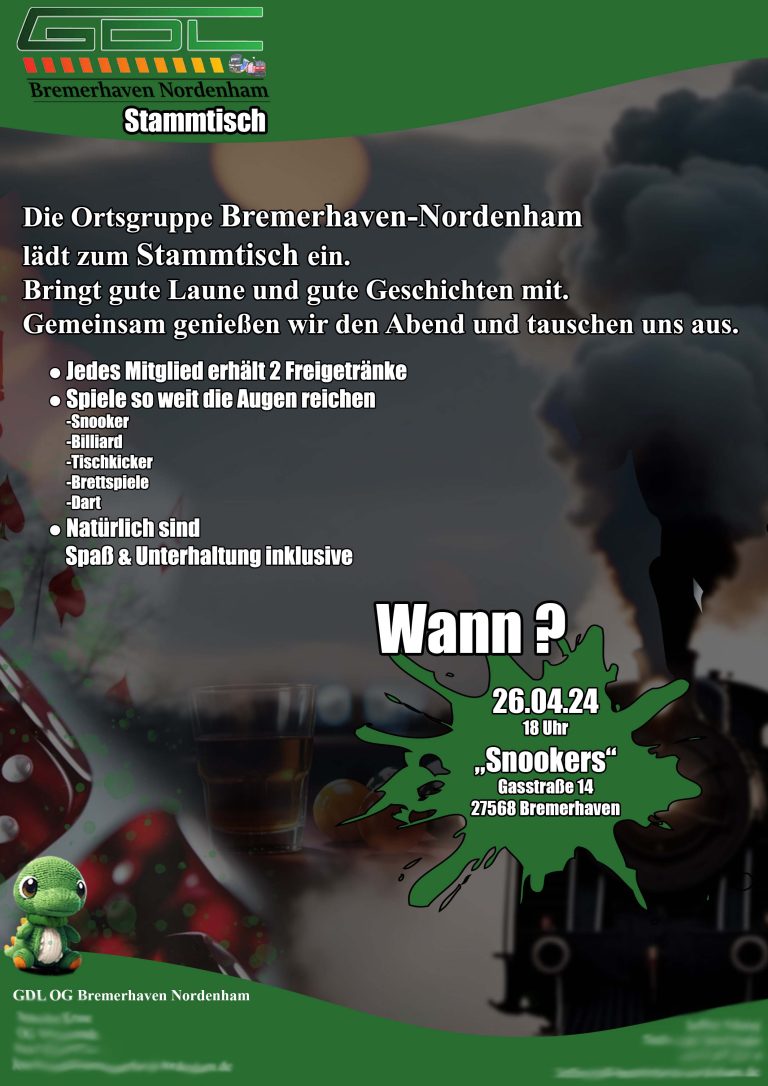 Flyer für Gewerkschaft deutscher Lokomotivführer GDL Bremerhaven Nordenham
